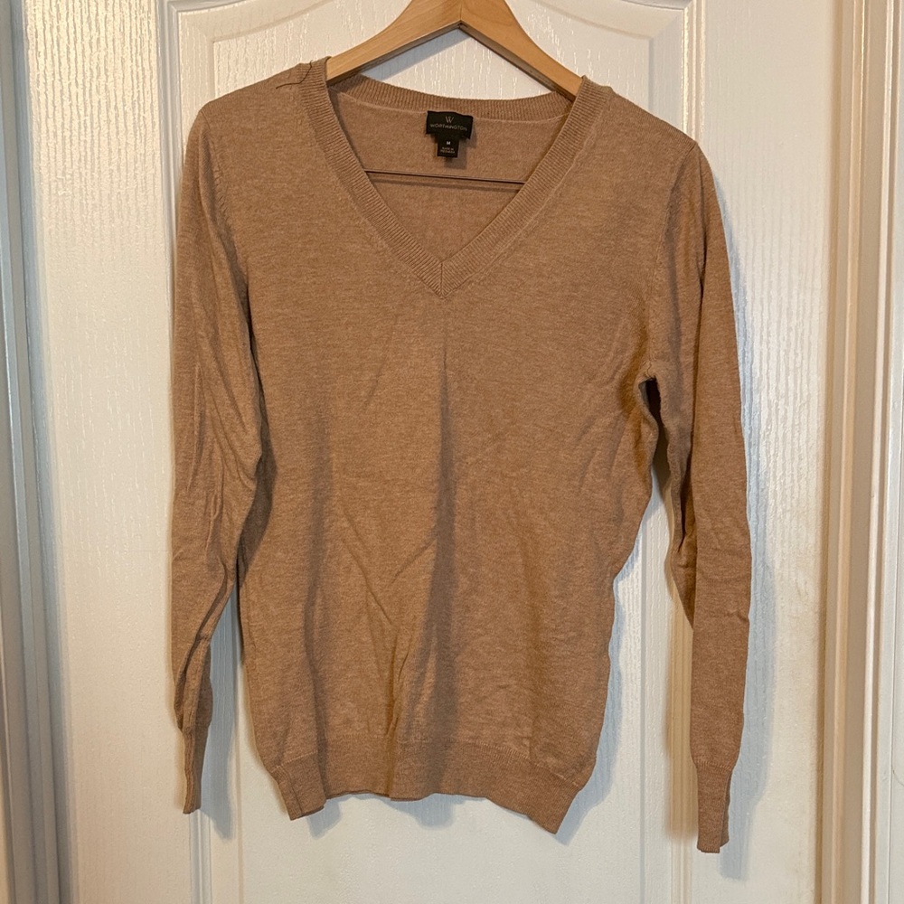 Worthington Classic V-Neck Sweater in Tan